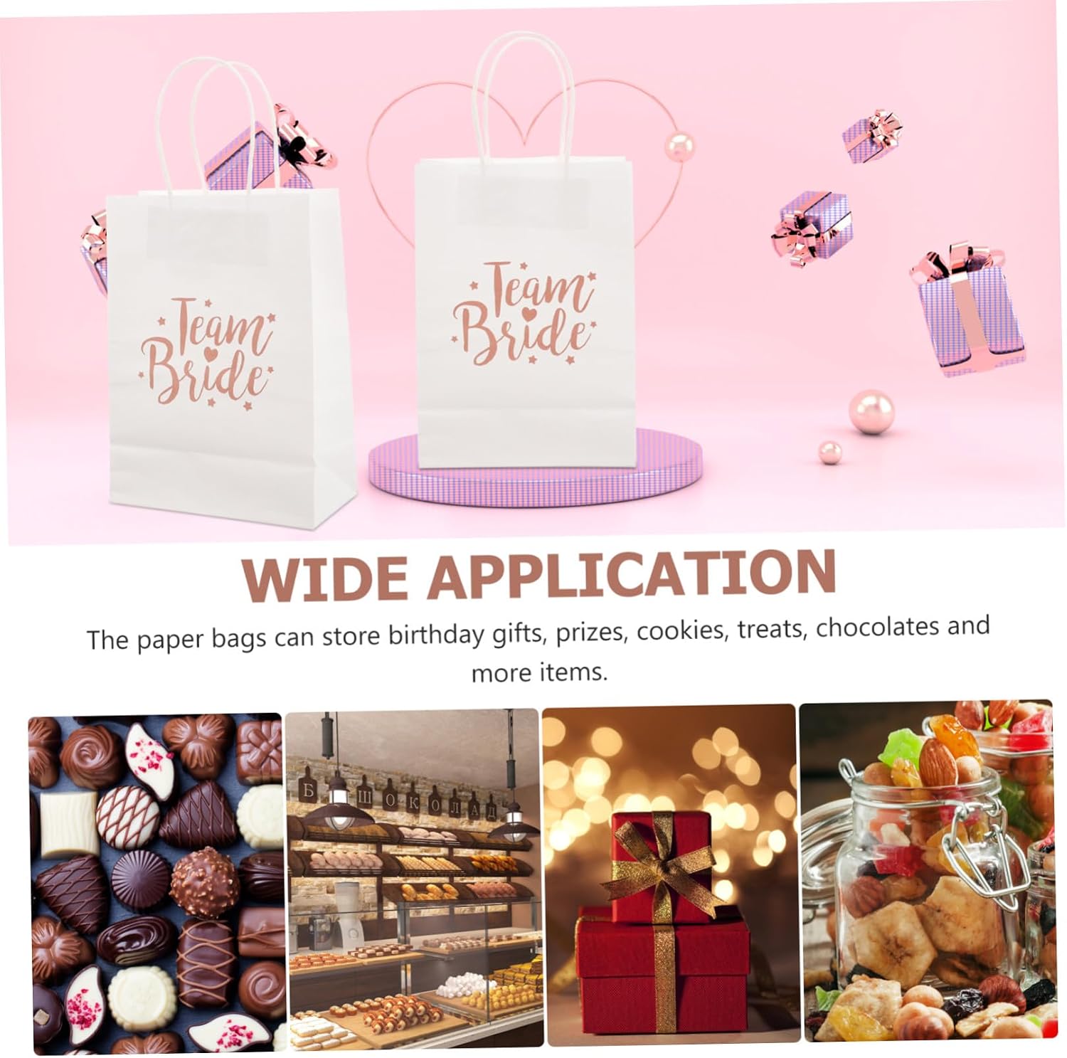Gogogmee White Paper Handheld Gift Bags for Wedding Party Favors 6pcs image 2
