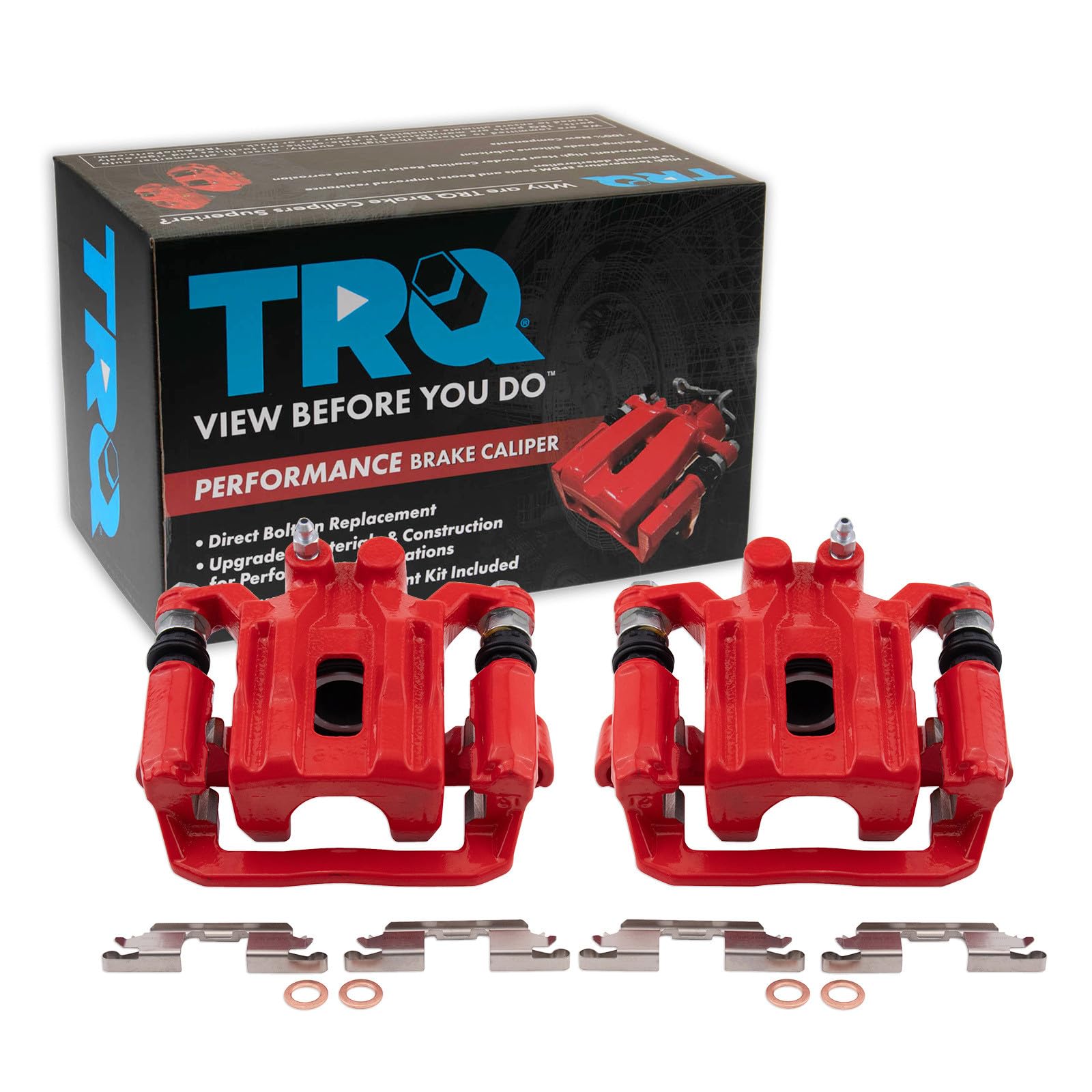 TRQ Performance Rear Brake Caliper Set Painted Red Brackets