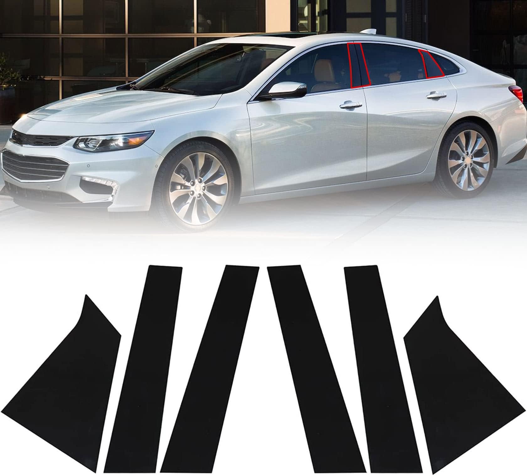 FZJDSD 6pcs Glossy Black Pillar Posts Door Trim Cover Anti Scratch Window Molding Door Compatible with Chevrolet Malibu 2016 2017 2018 2019 2020 2021