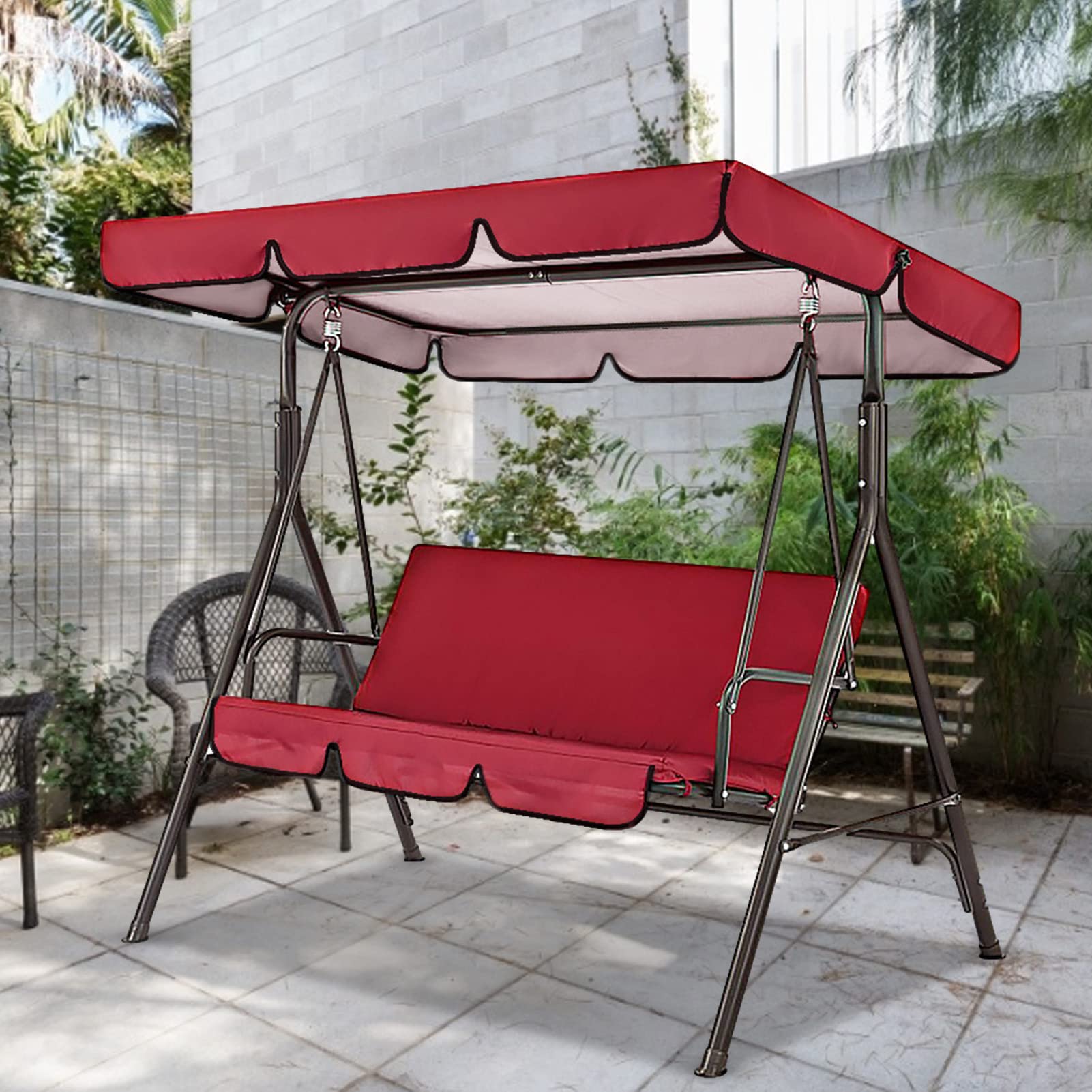 Set di cuscini per dondolo da giardino a 3 posti, baldacchino resistente alle intemperie per il relax del patio e del cortile, comodi cuscini di ricambio