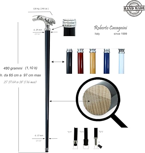 Miniatura 2 de Bastón Italia – Elige el nombre de grabado de longitud de color, perilla de león, personalizado (madera de haya de color marrón) – Artesano Roberto