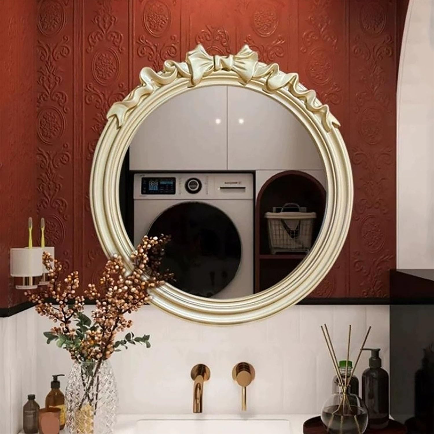FGXHHS French Vintage Wall Mirror, Ornate Baroque Design, for Bathroom Vanity, Entryway, Living Room, Bedroom