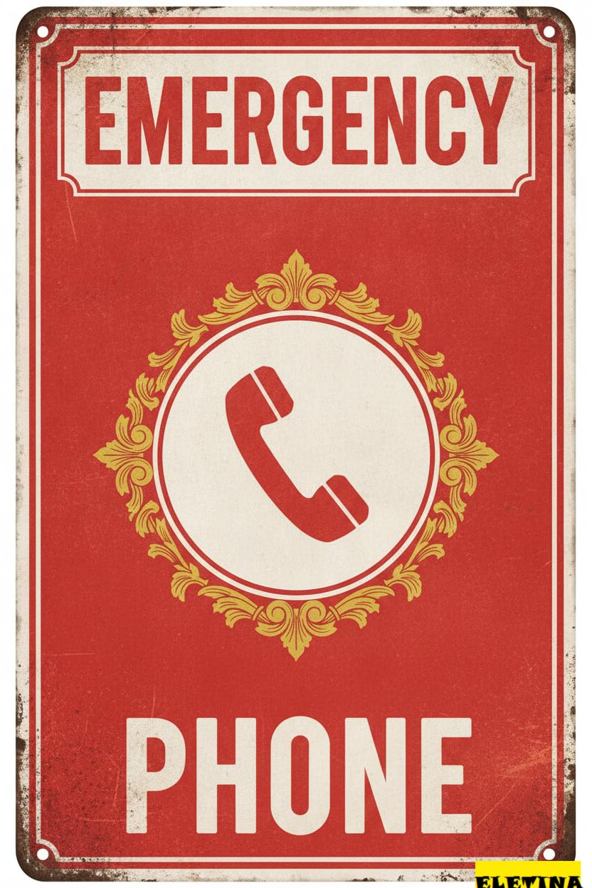 Emergency Phone Metal Tin Security Warning Sign Driveway High Way Street Gate Yard Business Decor 8x12in