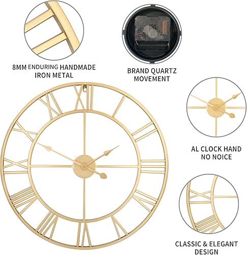 Miniatura 44 de Reloj de pared grande para decoración de sala de estar, 16 pulgadas, silencioso, sin tictac, funciona con pilas, reloj de pared moderno decorativo