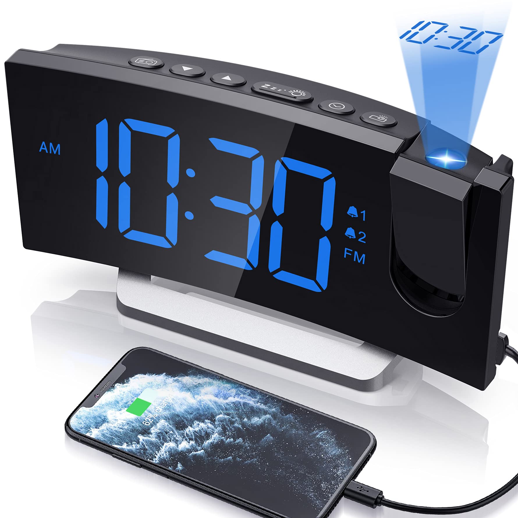 Buy Alarm Clock Radio for Bedroom, Projection Alarm Clock with 0100