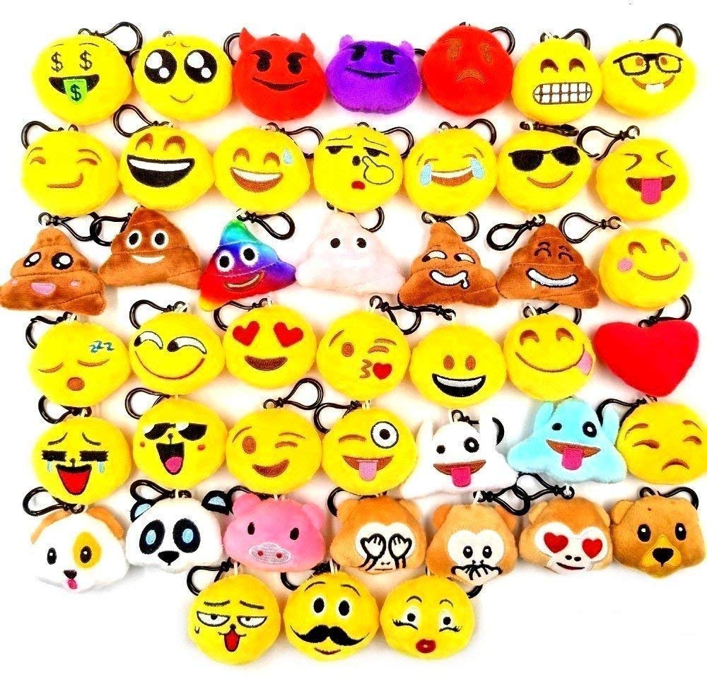 JZK 45 x Mini peluche emoticon portachiavi 5cm giallo piccolo faccina sorridente porta chiavi zaino per bambini adulti festa di compleanno bomboniere regalo ringraziamenti omaggi ricordino pensiero