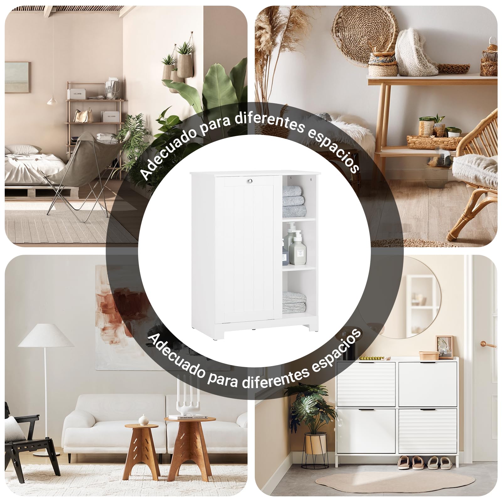 SoBuy Mueble Baño con Cesta de Lavandería – Mueble Ropa Sucia con 3 Estantes – Armario Baño Ahorra Espacio de Madera para Espacios Pequeños, Blanco, 60x86x37cm, BZR105-W