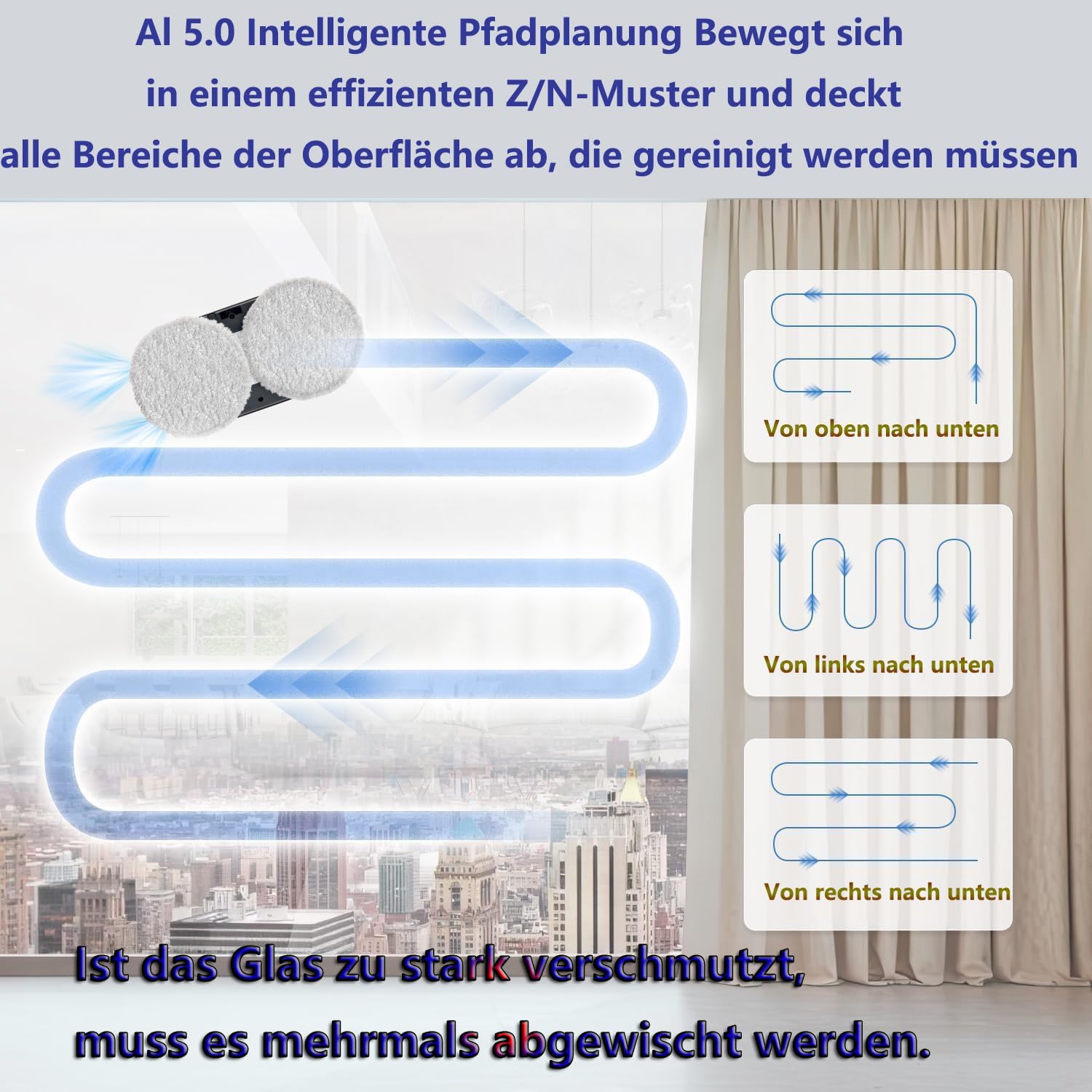 Fensterputzroboter Automatischer Fensterreinigungsroboter Fensterroboter Mit Wasserstrahl, Fensterreiniger Roboter Elektrisch Fenstersauger 5600pa Starke Saugkraft für Große Außenfenster