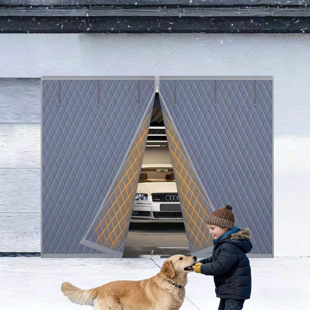 Garage Door Screen for Winter, Weatherproof, Soundproofing Thermal Barrier with Strong Magnetic Seal and Duraflex Strip for All-Season Protection & Energy Savings (Grey, 9' x 7' Single Garage Doors.)