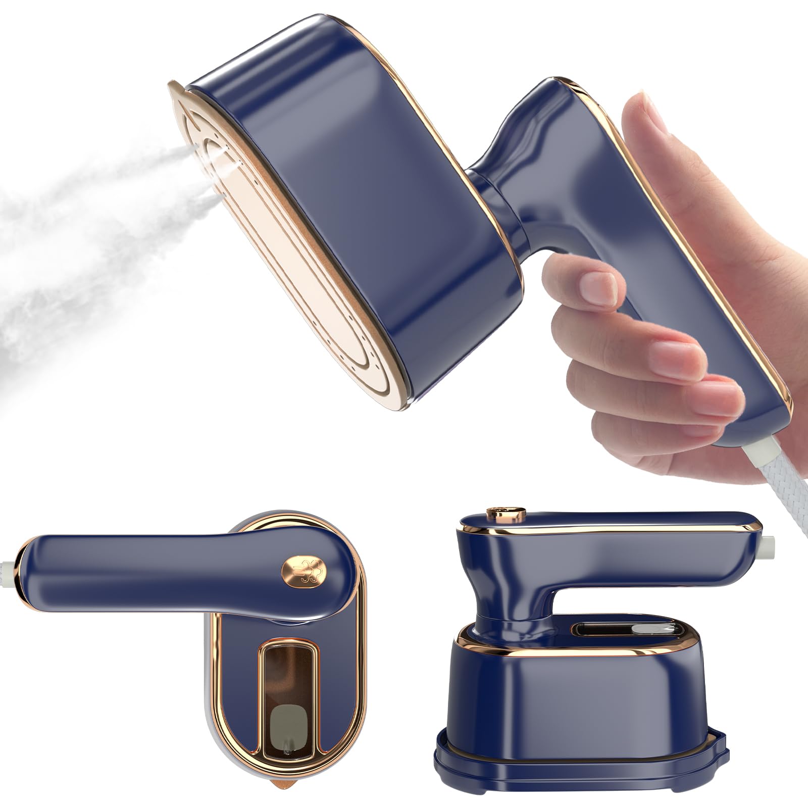 Plancha de vapor portátil de viaje para ropa, minimáquina de planchado portátil de tamaño pequeño para viajes, dormitorios universitarios, artículos esenciales para el hogar, vaporizador para ropa azul