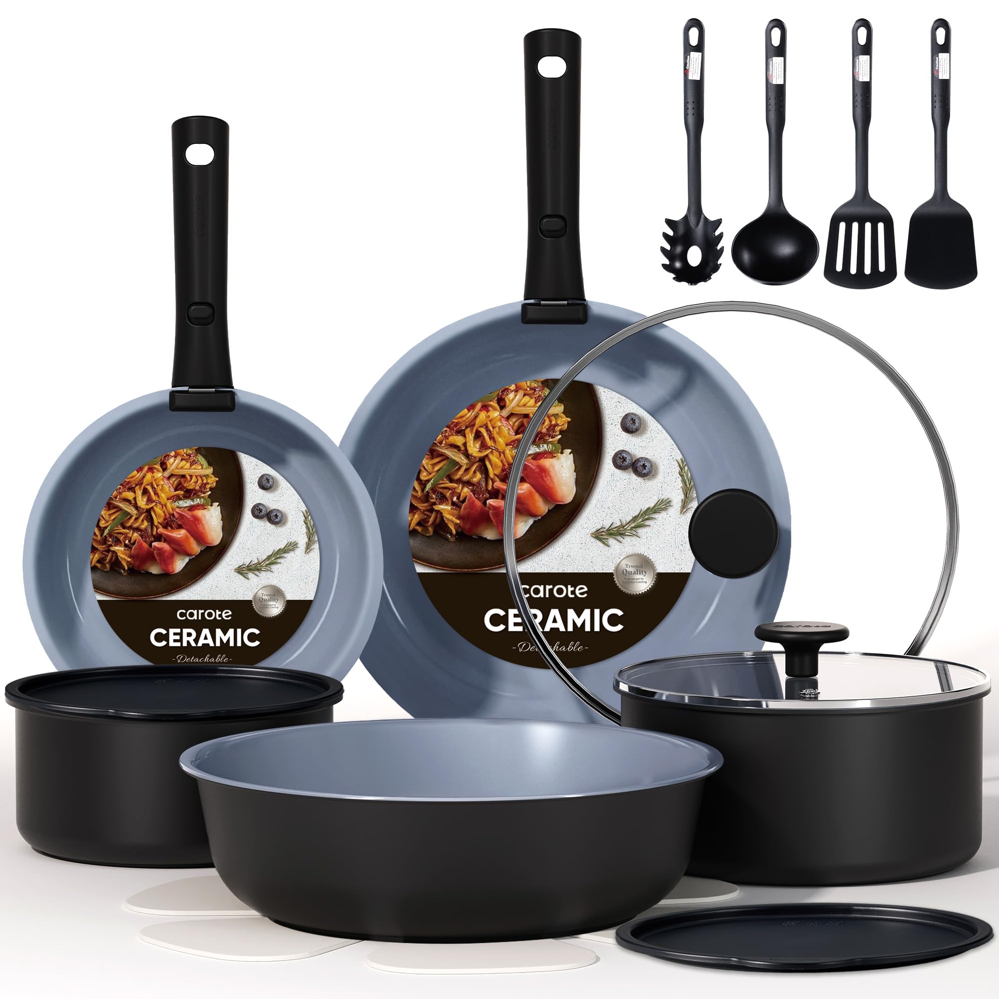 CAROTE 19PCS Ceramic Cookware Sets, Black and Gray