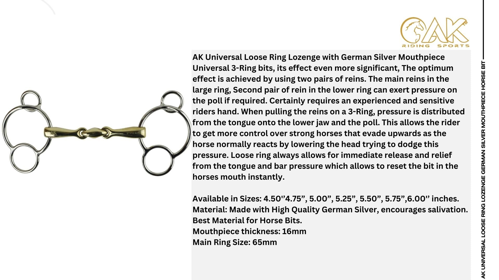 AK Universal Loose Ring Pastiglia con Bocchino in Argento Tedesco Horse Bit AKRS-2626 (4.75'', German/Silver)