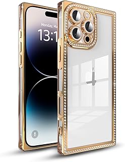 IAIYOXI Rectangle Glitter Bling Diamond Case for iPhone 13 Pro,Cute Luxury Sparkly Cover,Full Camera Protection Soft TPU Bumper Shockproof Slim Phone Case for Women Girls(iPhone 13 Pro,Gold)