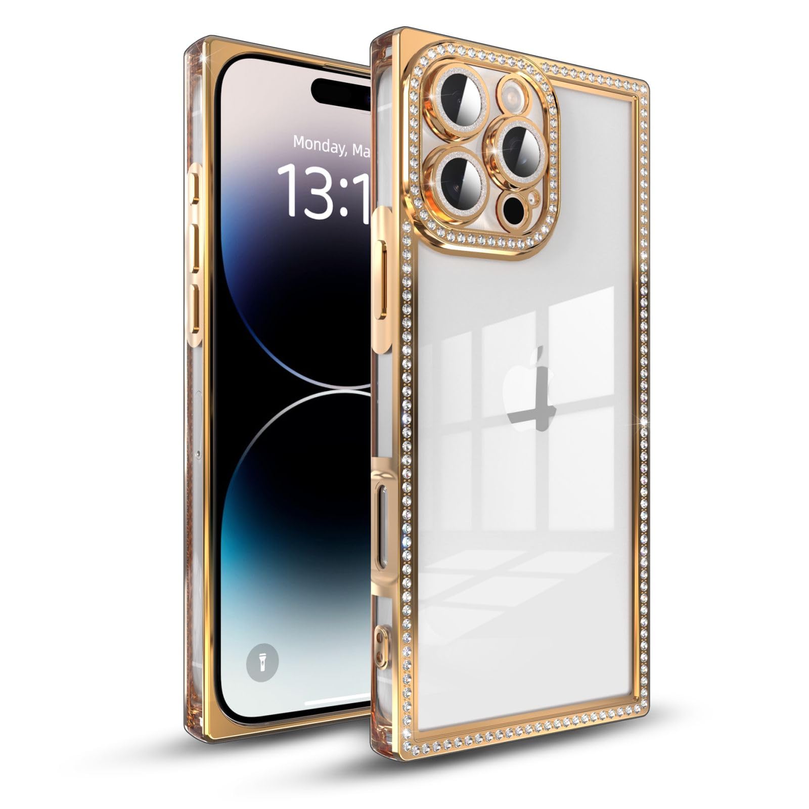 IAIYOXI Rectangle Glitter Bling Diamond Case for iPhone 16 Pro Max,Cute Luxury Sparkly Cover,Full Camera Protection Soft TPU Bumper Shockproof Slim