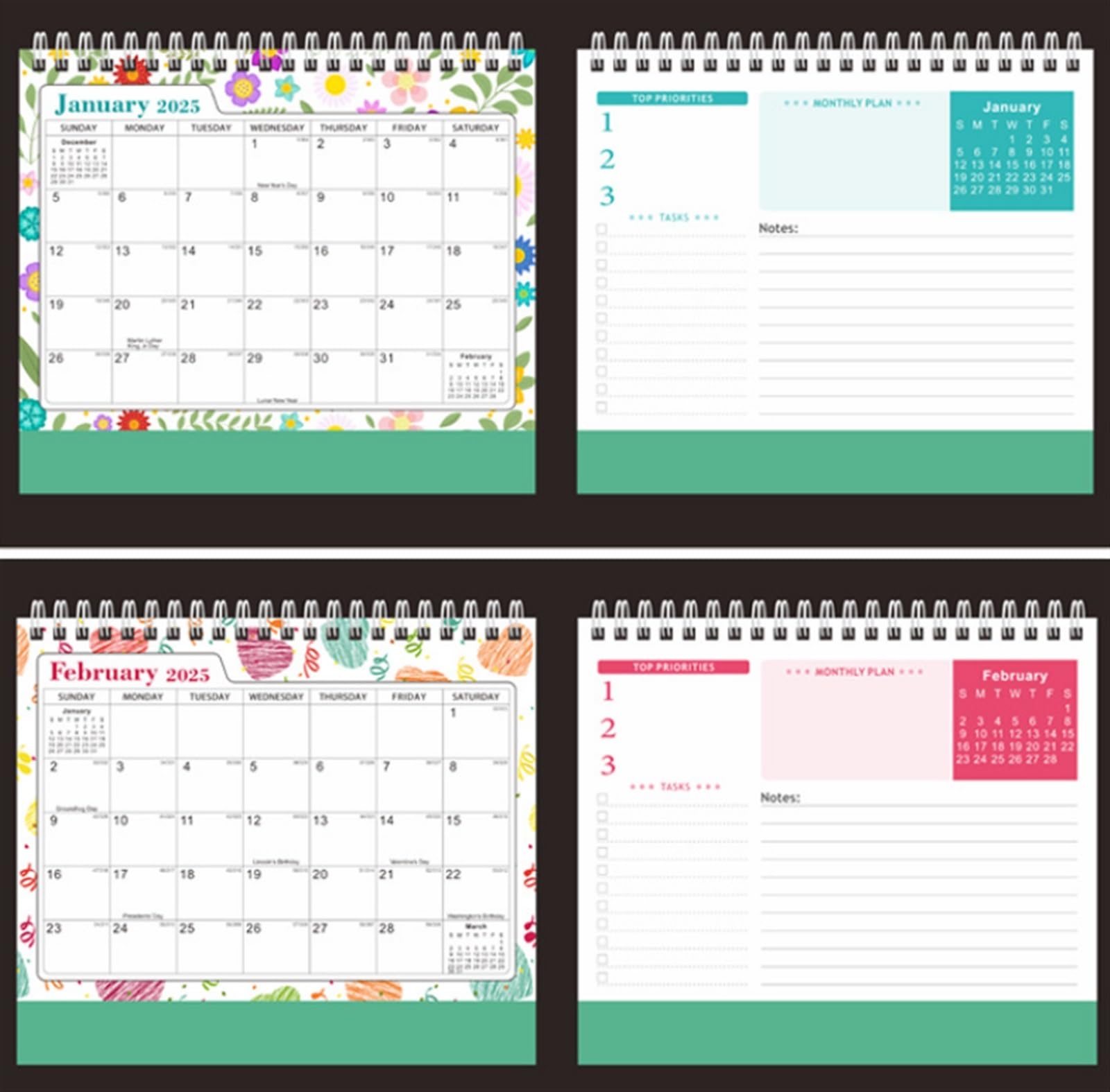 Calendario 2024 Calendario Mensile 2024 con Supporto da Scrivania Medio, per Scrivania O Muro, con Pagine A Strappo Calendario da Scrivania (Color : A, Size : 3pcs)