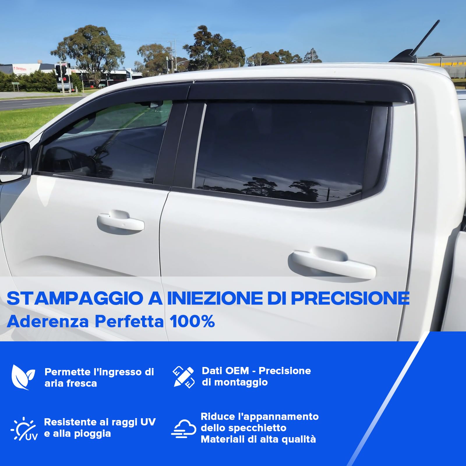 Deflettori antivento Smoke Nero per Ford Ranger T9 2023-2024-2025 4X4 Doppia Cabina XL XLT Raptor Wildtrak Limited Tremor Platinum