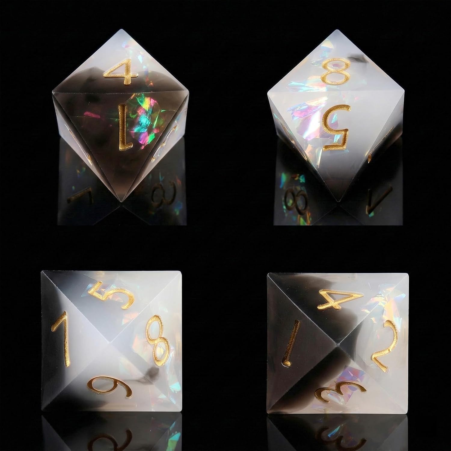 Haxtec Sharp Edge Dice Set DND Dice Black and White Resin Dice Iridecent Mylar Galaxy D&D Dice for RPG Role Playing Compatible with Dungeons and Dragons Gift