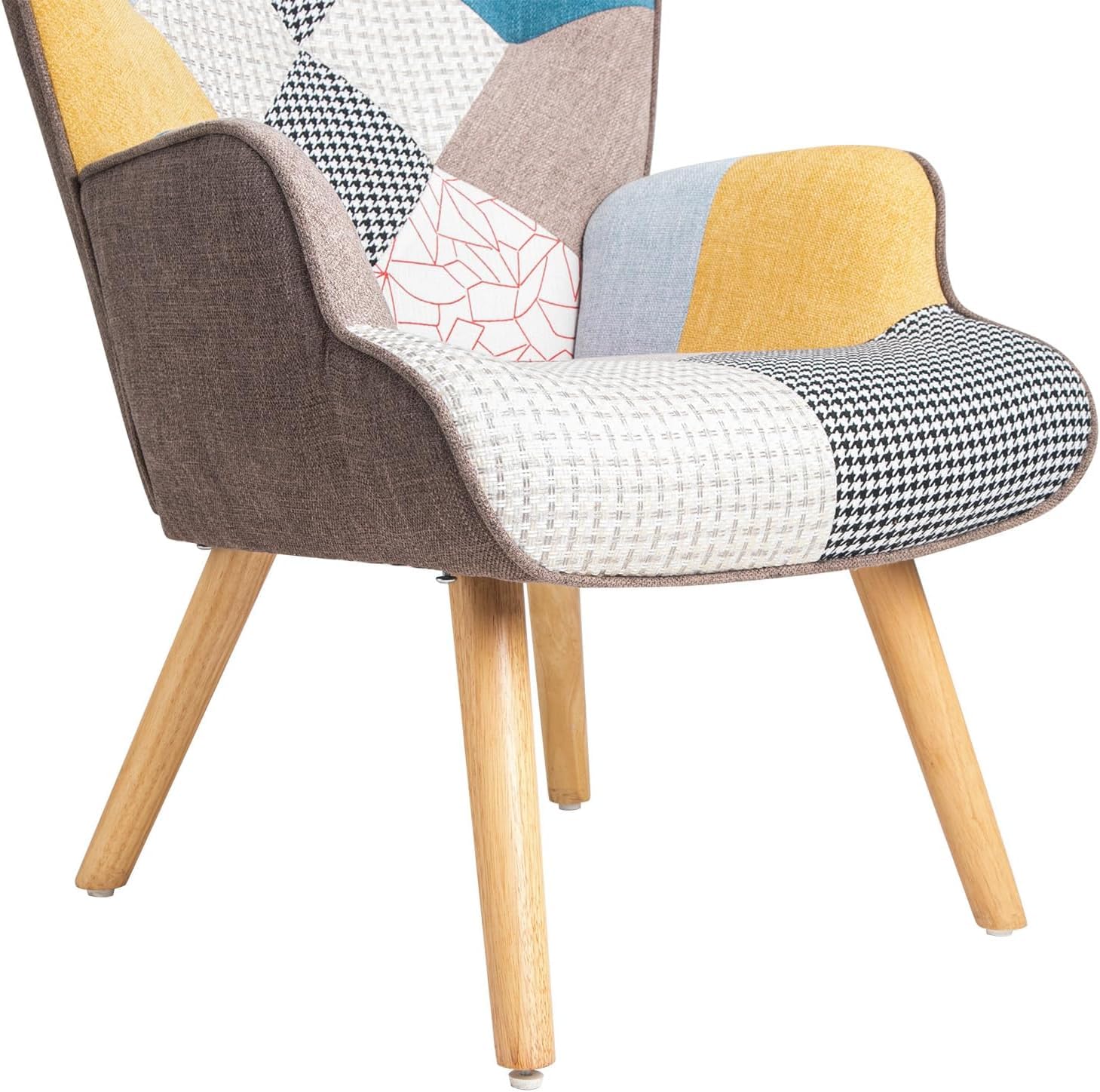 Poltroncina Relax Patchwork Quebec - Poltrona Imbottita con Schienale Alto, Gambe in Legno di Faggio, Design Moderno per Soggiorno, Camera, Ufficio - 69x75x95 cm
