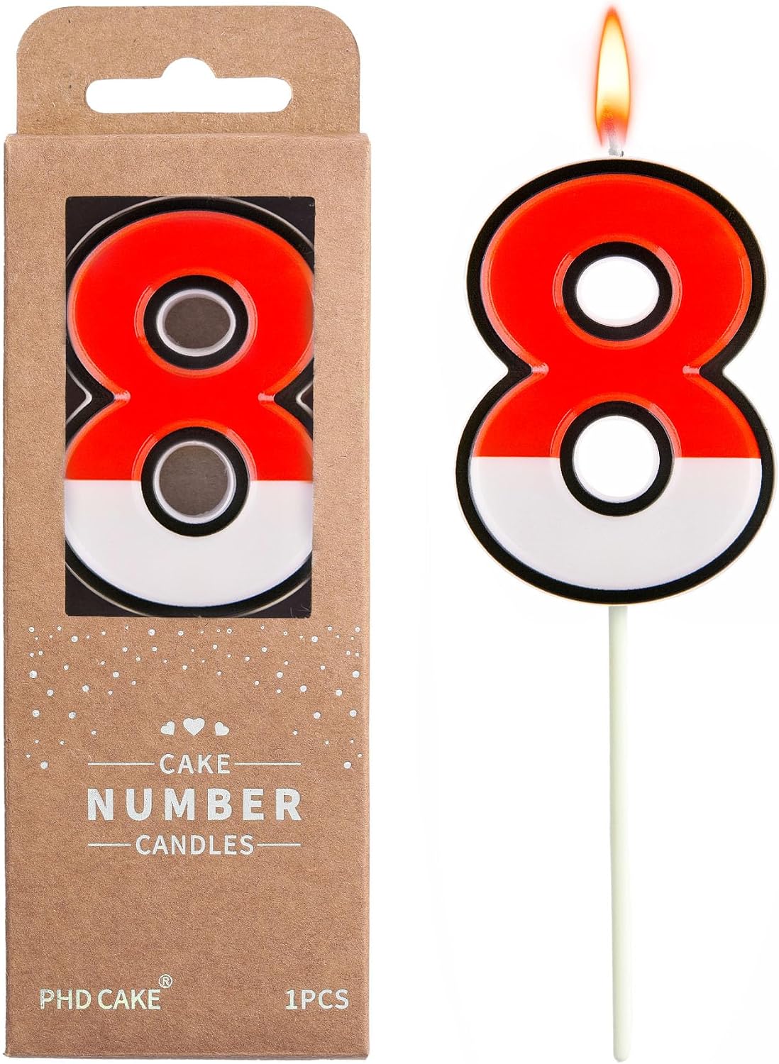 PHD CAKE 2.76 Inch Cartoon Red and White 8 Number Birthday Candles, Anime Cartoon Number Candles, Cake Number Candles, Party Celebration, Style Candle