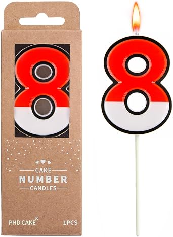 PHD CAKE 2.76 Inch Cartoon Red and White 8 Number Birthday Candles, Anime Cartoon Number Candles, Cake Number Candles, Party Celebration, Style Candle