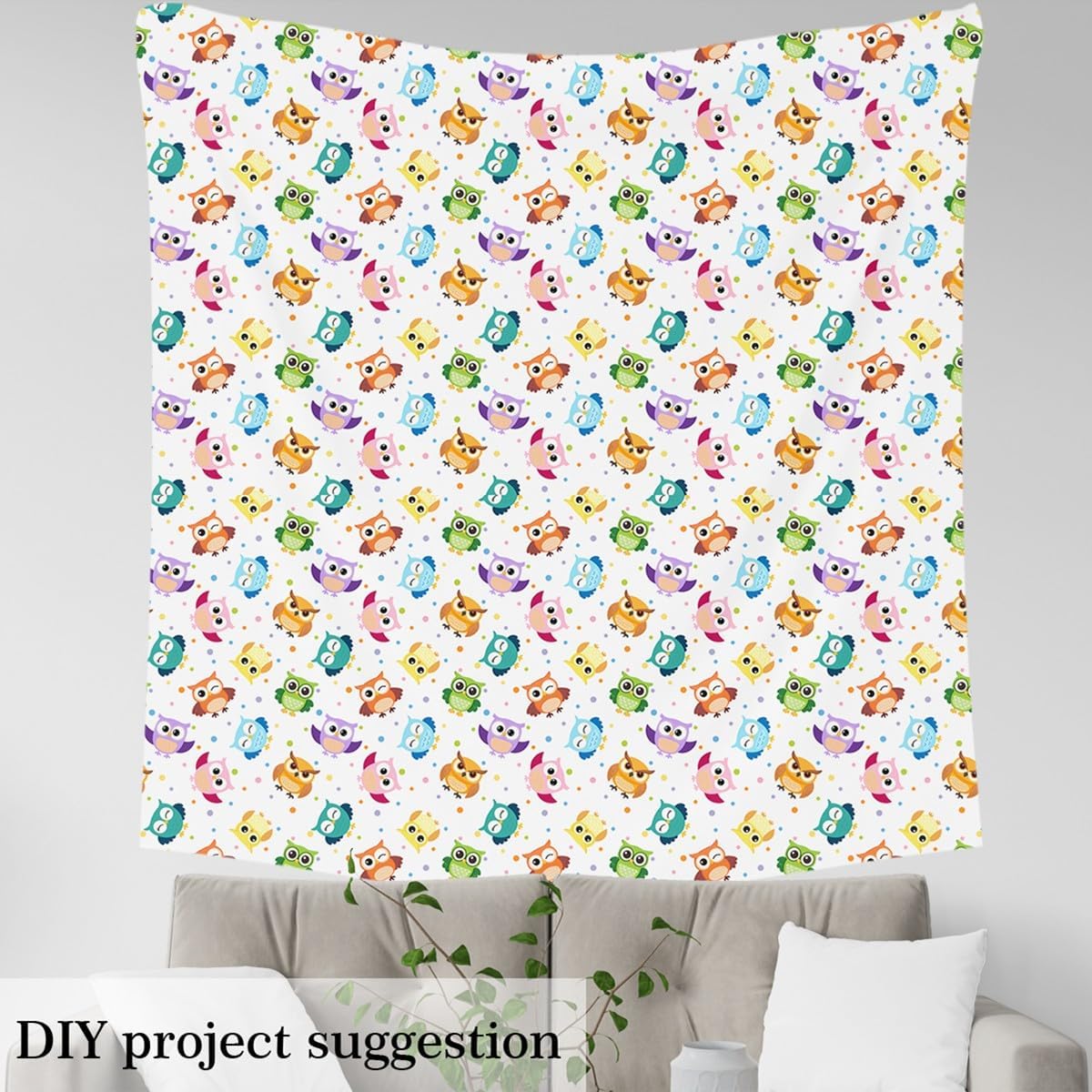 Erosebridal Cartoon Owl Fabric by The Yard, Cute Animal Upholstery Fabric, Colorful Wildlife Decorative Geometric Polka Dot Indoor Outdoor DIY Art Waterproof for Quilting Sewing, 3 Yards