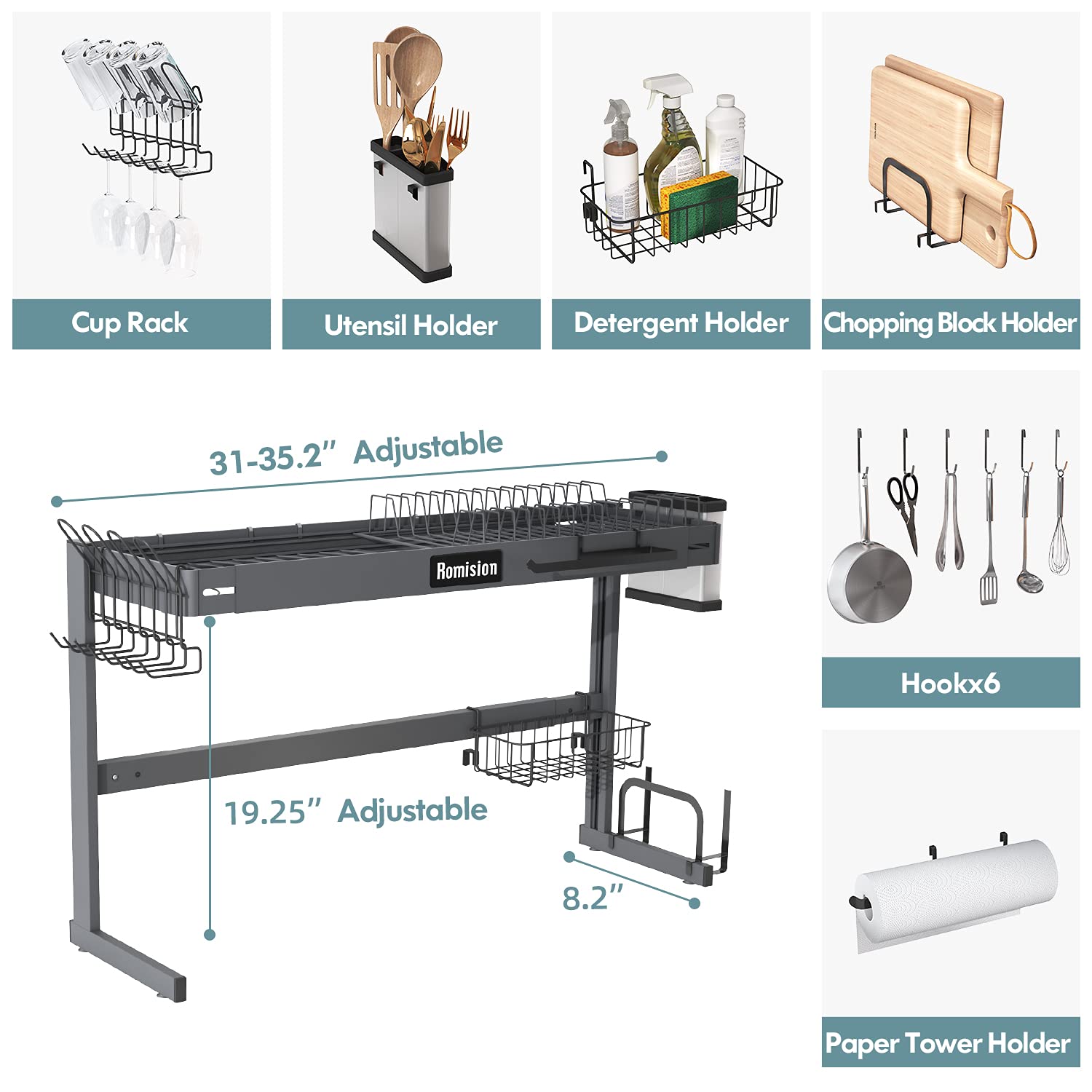 Dish Drying Rack Over The Sink Adjustable Height and Length 2 Tier Large Dish Rack Above Sink
