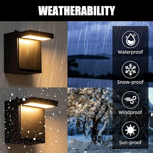 Miniatura 3 de Lámpara LED de pared para exteriores con salida GFCI, moderna luz LED para porche al aire libre con dos salidas integradas, aplique de exterior