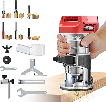 Cordless Router Tool Compatible with Milwaukee BatteryTool Only, 800W Brushless Wood Router, 6-Speed, LED Light, Depth Adjustment, Edge & Roller Guide, Router Bits Included