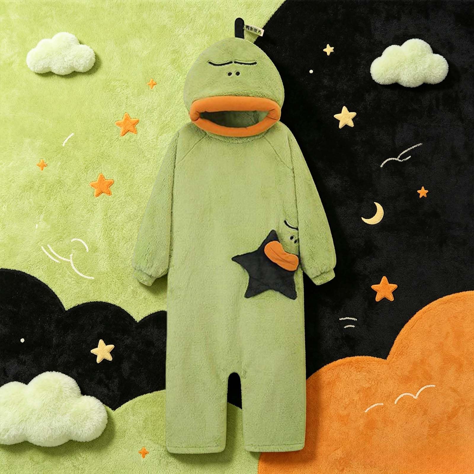 Genérico Pijama Mono de Monstruo Verde para Mujer Hombre, Sudadera con Capucha de Franela, Pijama de Cuerpo Entero Acogedor con Bolsillos, Disfraz Cálido Unisex para Hogar, Halloween y Carnaval