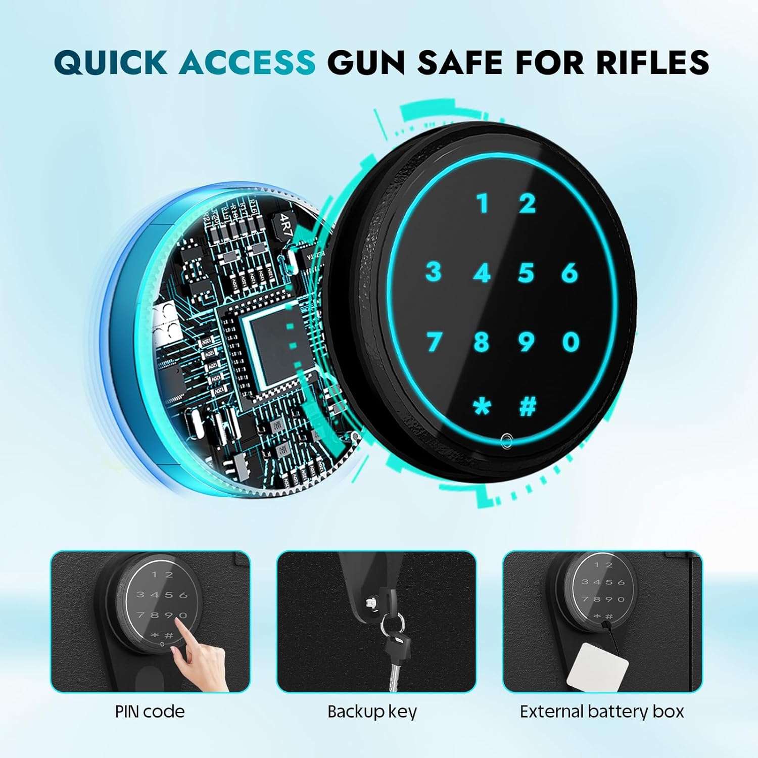 Karini 5 Gun Safe for Rifles and Pistols, Quick Access Key Pad Long Gun Cabinet with Adjustable Racks & Pistol Storage, LED Interior Rifle Safe for Home Shotguns - No Assembly Needed