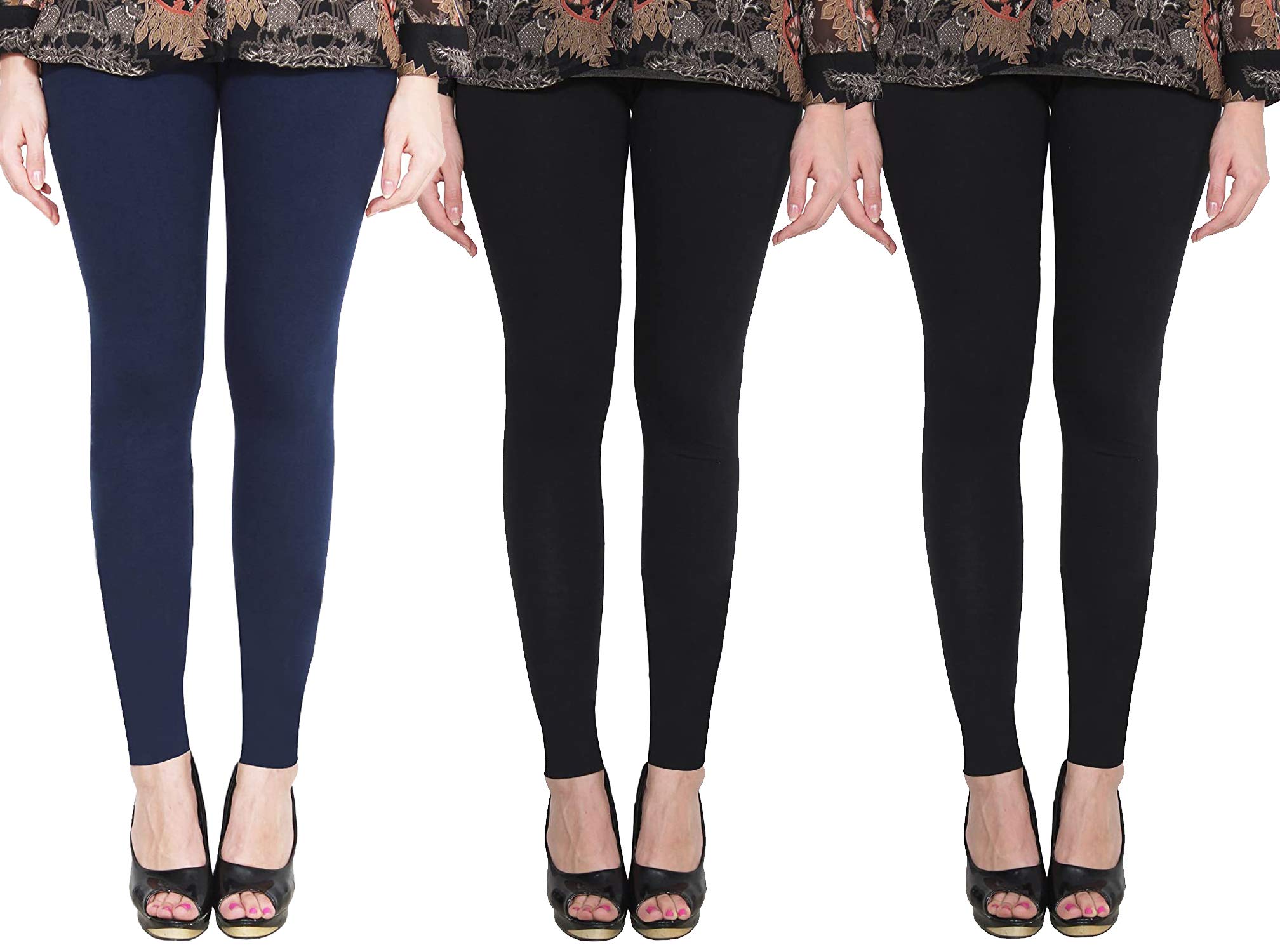 Premium_Cotton Lycra_Ankle Length Leggings_For Women/Girls/Ladies_Combo Pack of 3_(Navy Blue and Black Combo)-image-37