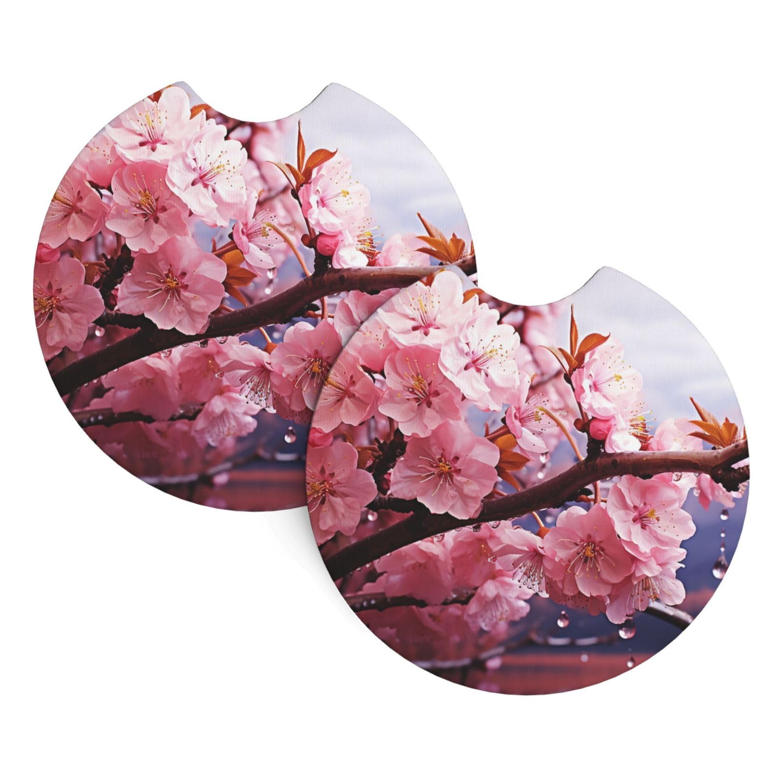 2 Pack Car Coaster for Cup Holders Pink Cherry Bloosom Car Cup Coaster 2.7" Neoprene Non-Slip Automotive Cup Mat Universal Auto Car Interior Accessories for Women Men Cup Pad