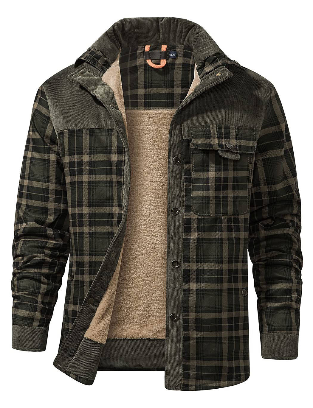 Sherpa Lined Shirt Jacket Flannel Plaid Fleece