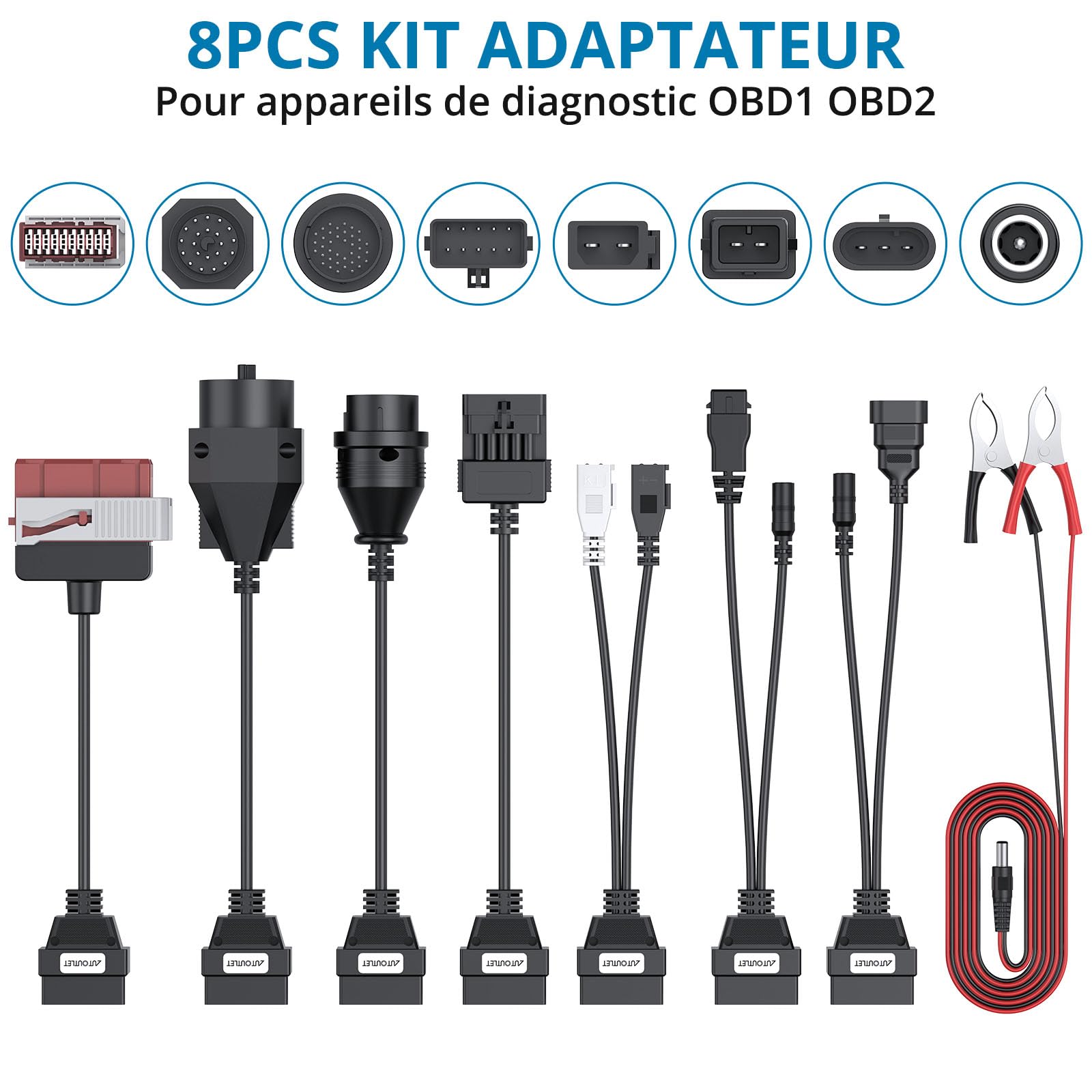 AUTOUTLET Un Ensemble de 8 Adaptateurs Kit de Câble d'Adaptateur de Diagnostic pour Appareil de Diagnostic Universel Auto OBD2 OBD1 Câble d'Adaptateur de Diagnostic pour AutoCom Delphi CDP DS150Er