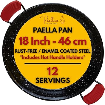 Paelluxe Paella Pan Enameled No-Rust Steel Skillet - 18 Inch, 12 Servings
