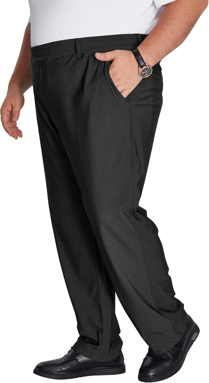 Idtswch Mens Big and Tall Full Elastic Waist Pants Stretch Slacks Casual with Zipper Fly and Pockets