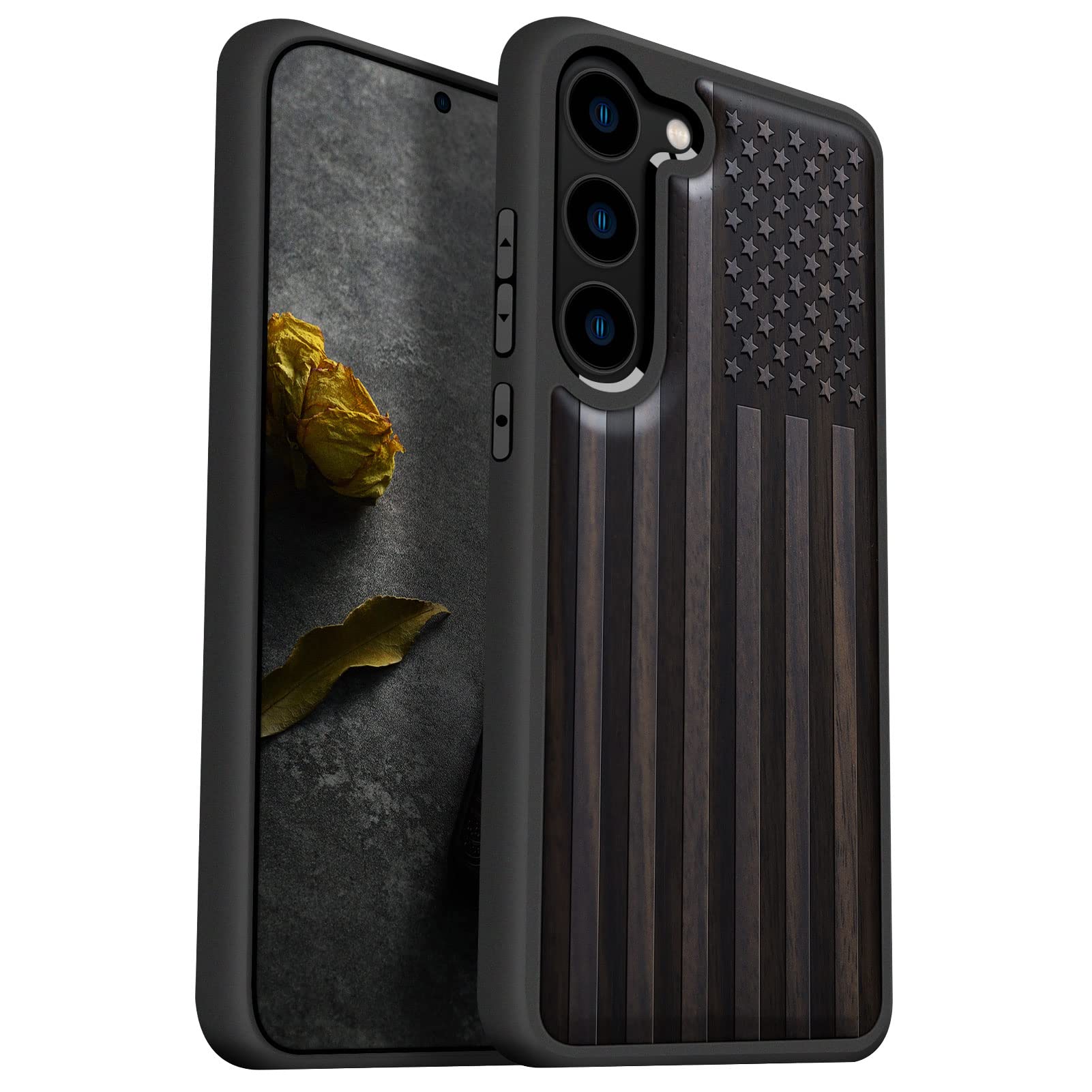 Carveit Wood Case for Galaxy S23 Case [Natural Wood & Black Soft TPU] Shockproof Protective Cover Unique & Classy Wooden Design Compatible with