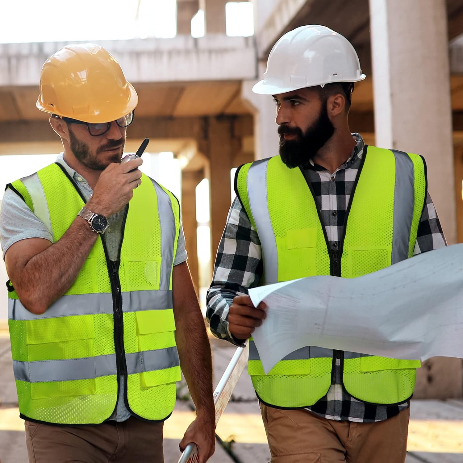 Newcotte 40 Pack Safety Vests Bulk Yellow Reflective High Visibility Vest with Mesh Pocket Zipper, Hi Vis Silver Strip for Men, Neon - Image 5