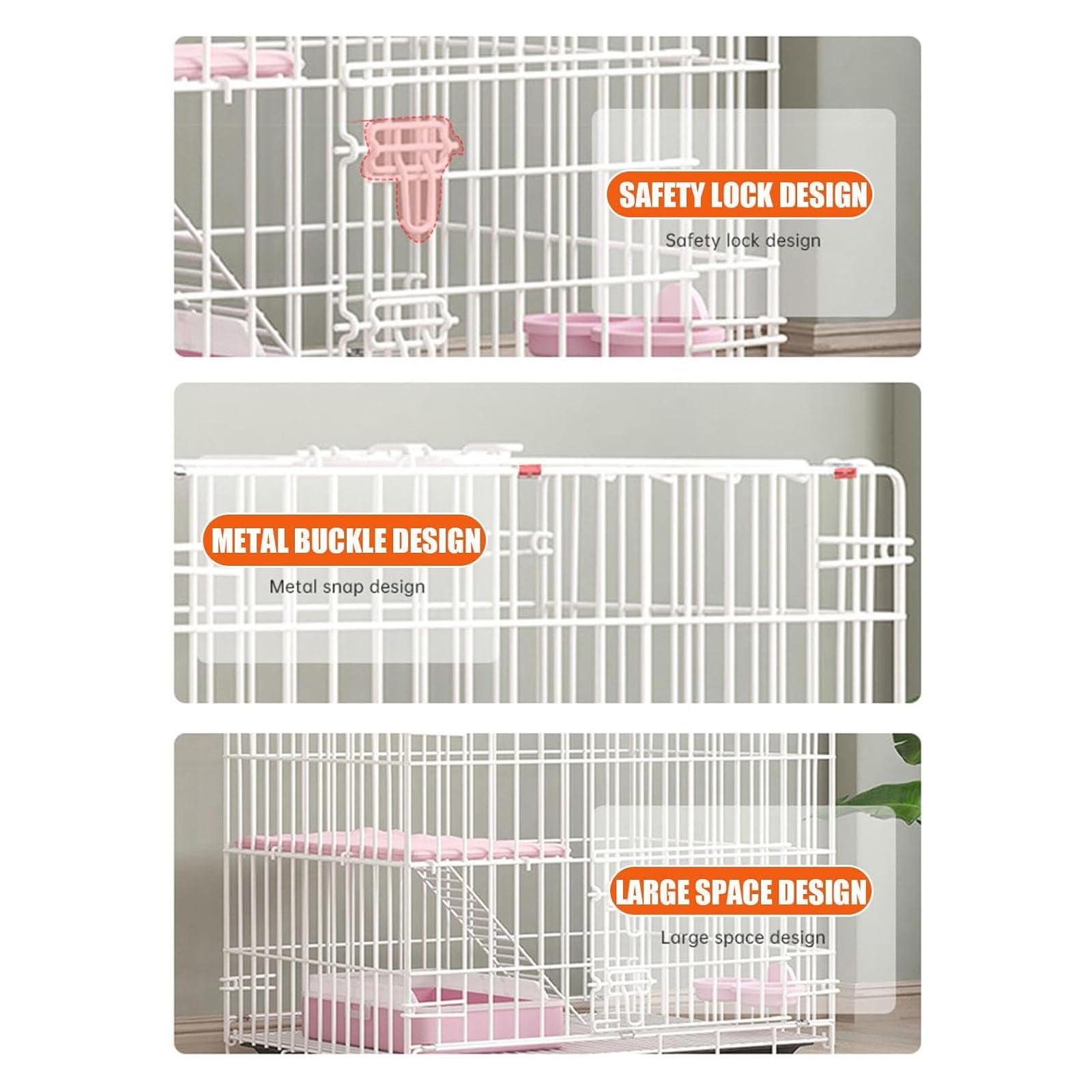 Gabbia per Gatti da Interno, Gabbia per Piccoli Animali in Metallo A 2 Livelli, Cuccia per Gattini con 1 Porta, 1 Scaletta, Vassoio di Base in Plastica Rimovibile Non Masticabile,Bianca,60