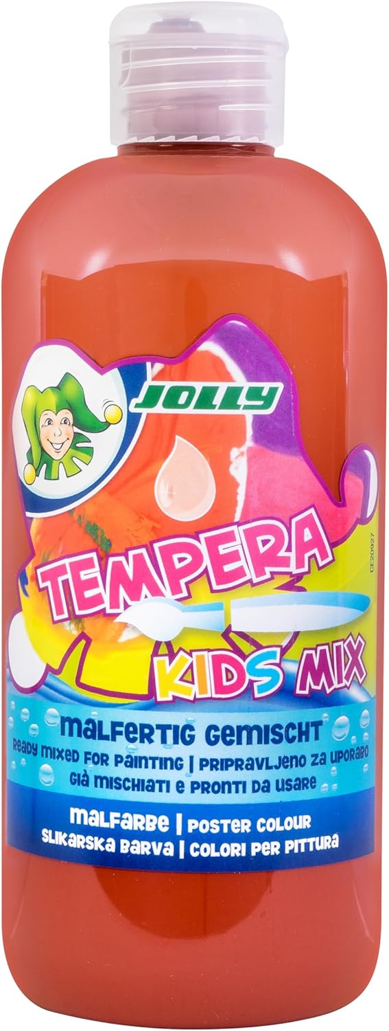 JOLLY Tempera Kids Mix Paint Liquid Paint 0.5 L Bottle Rose Bright and Opaque Colours, Undiluted or Can be Painted with Water, Can be Used on All Materials
