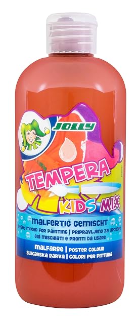JOLLY Tempera Kids Mix paint, pintura líquida, frasco de 0,5 L Marrón medio, colores brillantes y opacos