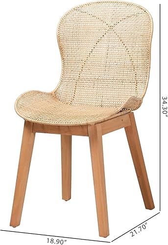 Miniatura 9 de Baxton Studio Sabelle Japandi - Juego de 2 sillas de comedor de caoba y ratán marrón natural