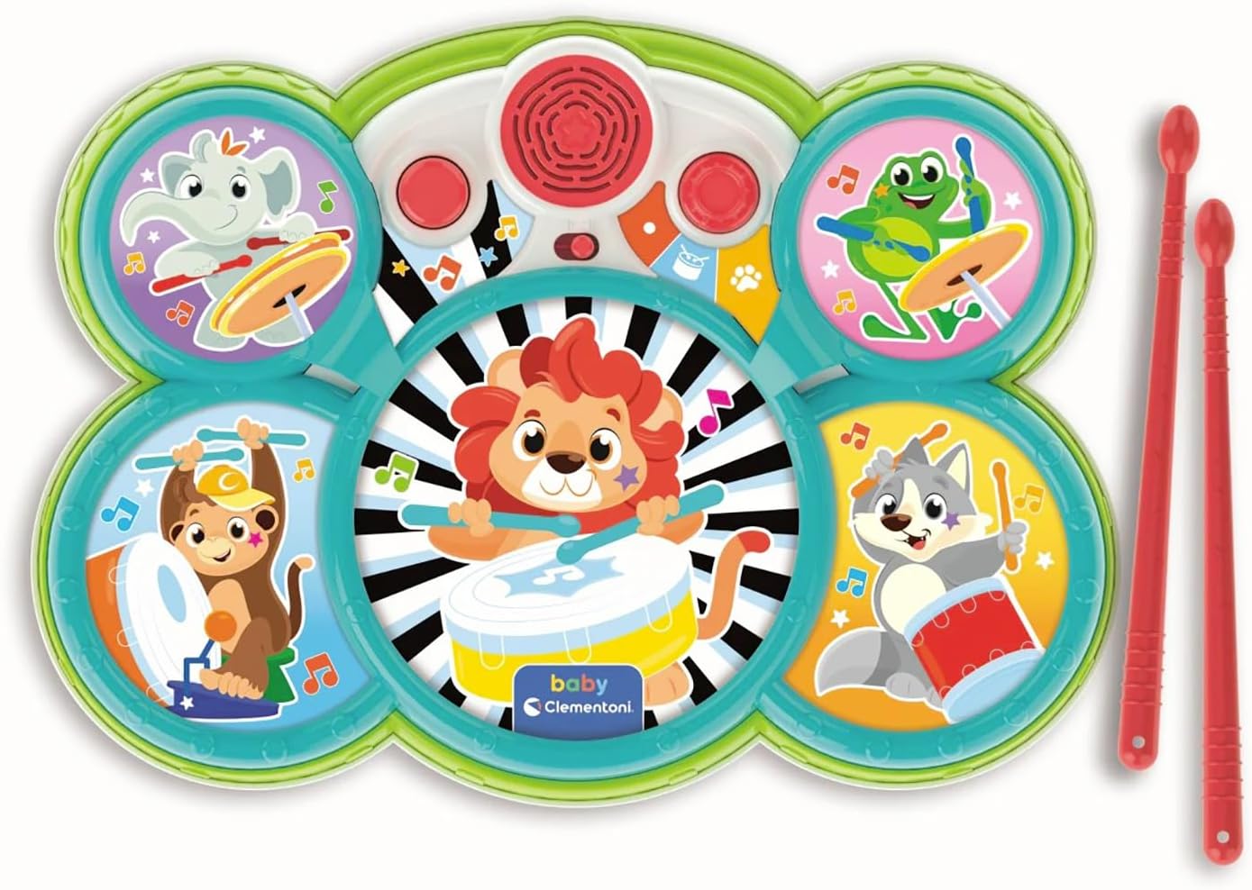 Clementoni Baby 17976 18+ Months Electronic Musical Instrument Drum Kit with 10 Musical Bases and Realistic Sounds Develops Coordination and Creativity