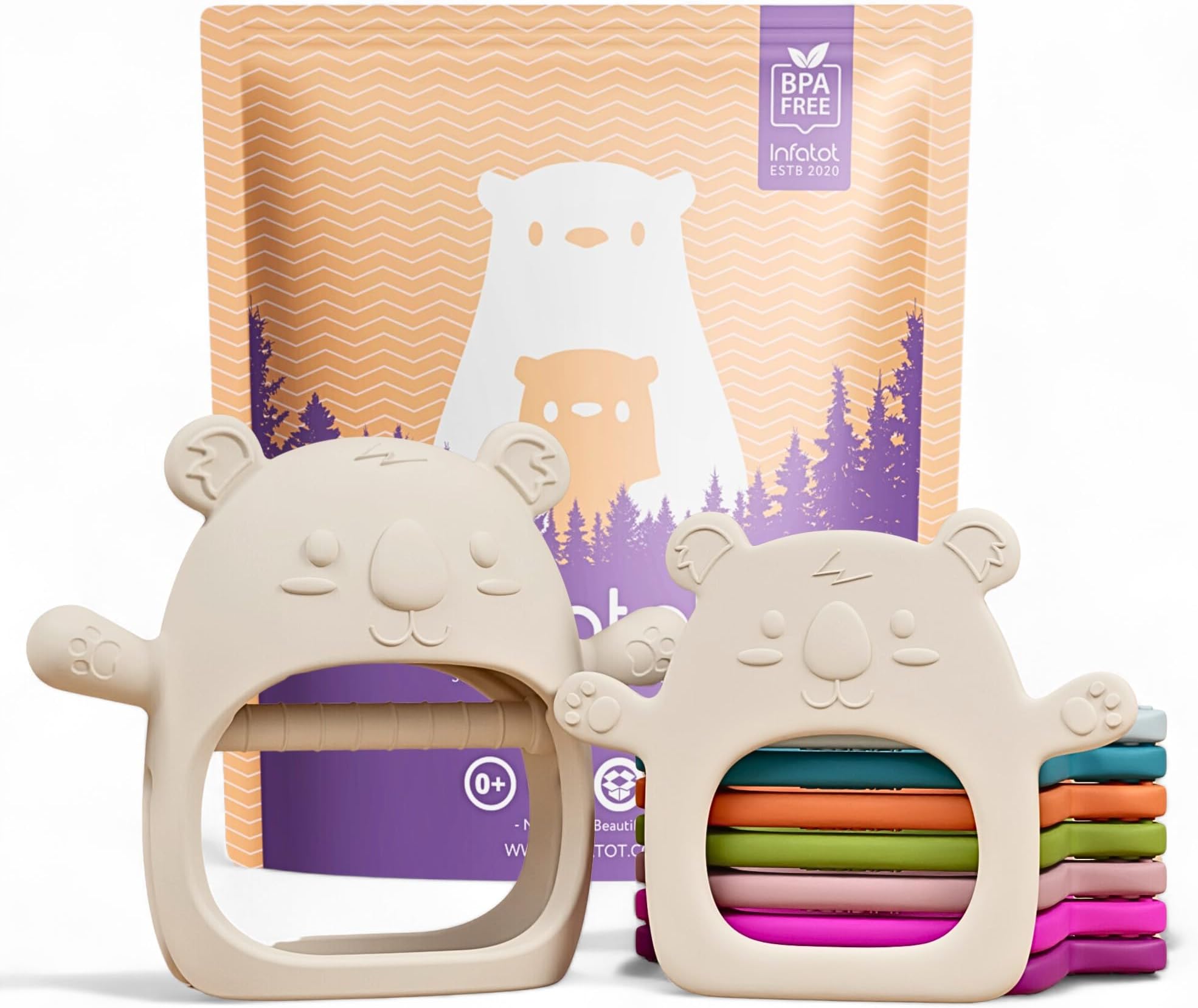 Teething Toys for Baby Gifts – 2-Pack Koda Koala Teether Mitten Glove, Soothing Hand Teethers for Infants, Baby Toys 0-6 Months and Up, Newborn Essentials for Teething Relief, Cream
