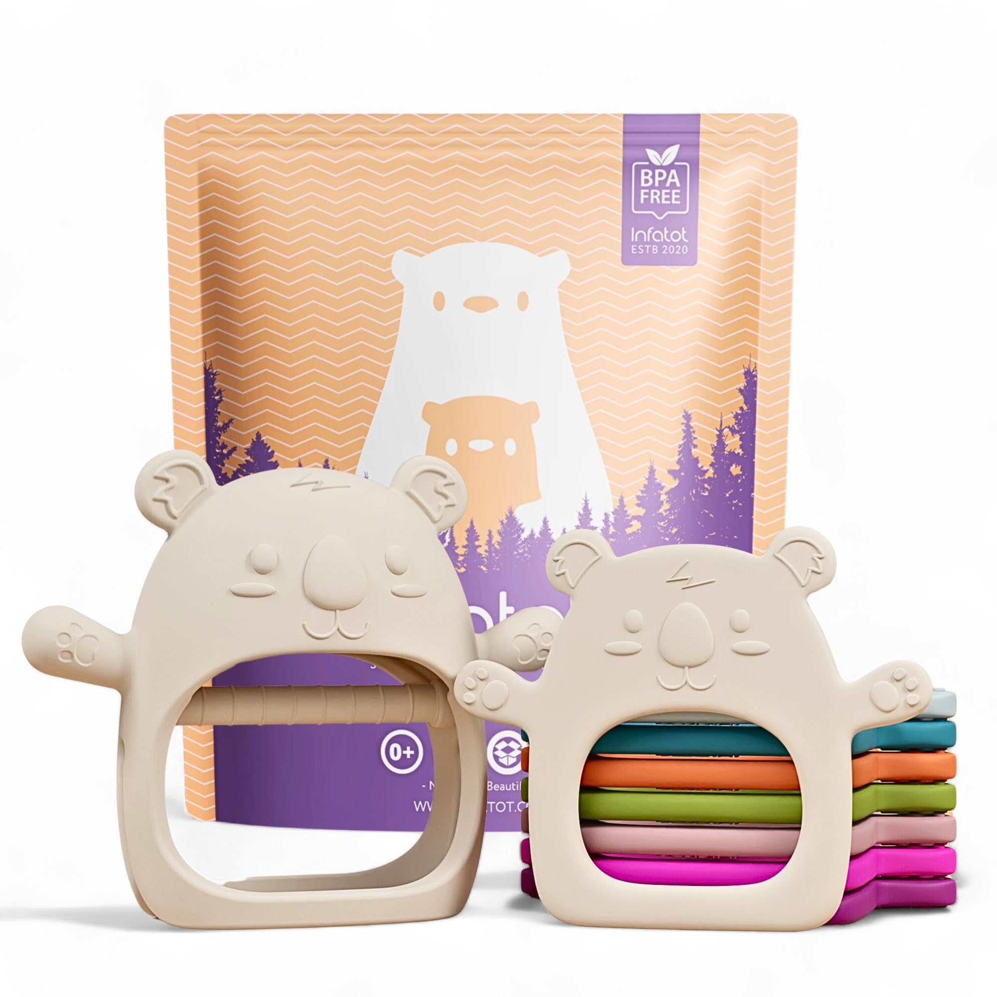 Infatot® Teething Toys for Baby Gifts – 2-Pack Koda Koala Teether Mitten Glove, Soothing Hand Teethers for Infants, Baby Toys 0-6 Months and Up, Newborn Essentials for Teething Relief, Cream
