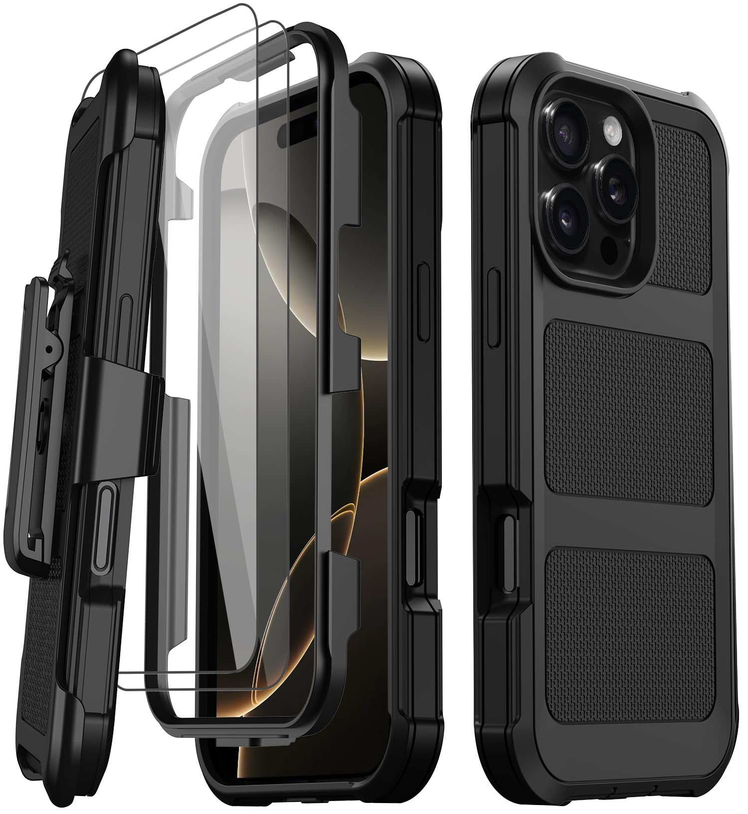 Stroson for iPhone 16 Pro Case with 2X Screen Protector + [Kickstand & Belt Clip Holster], Military-Grade Drop Protection Hard Bumper Heavy Duty