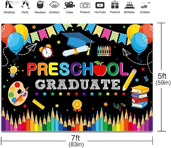 Preschool Graduate Backdrop for Kids 7x5ft Kindergarten Graduate Prom Background Party Decorations Pre K Congrat Grad Graduation Class of 2026 Banner Photo Booth Prop
