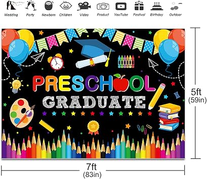 Preschool Graduate Backdrop for Kids 7x5ft Kindergarten Graduate Prom Background Party Decorations Pre K Congrat Grad Graduation Class of 2026 Banner Photo Booth Prop
