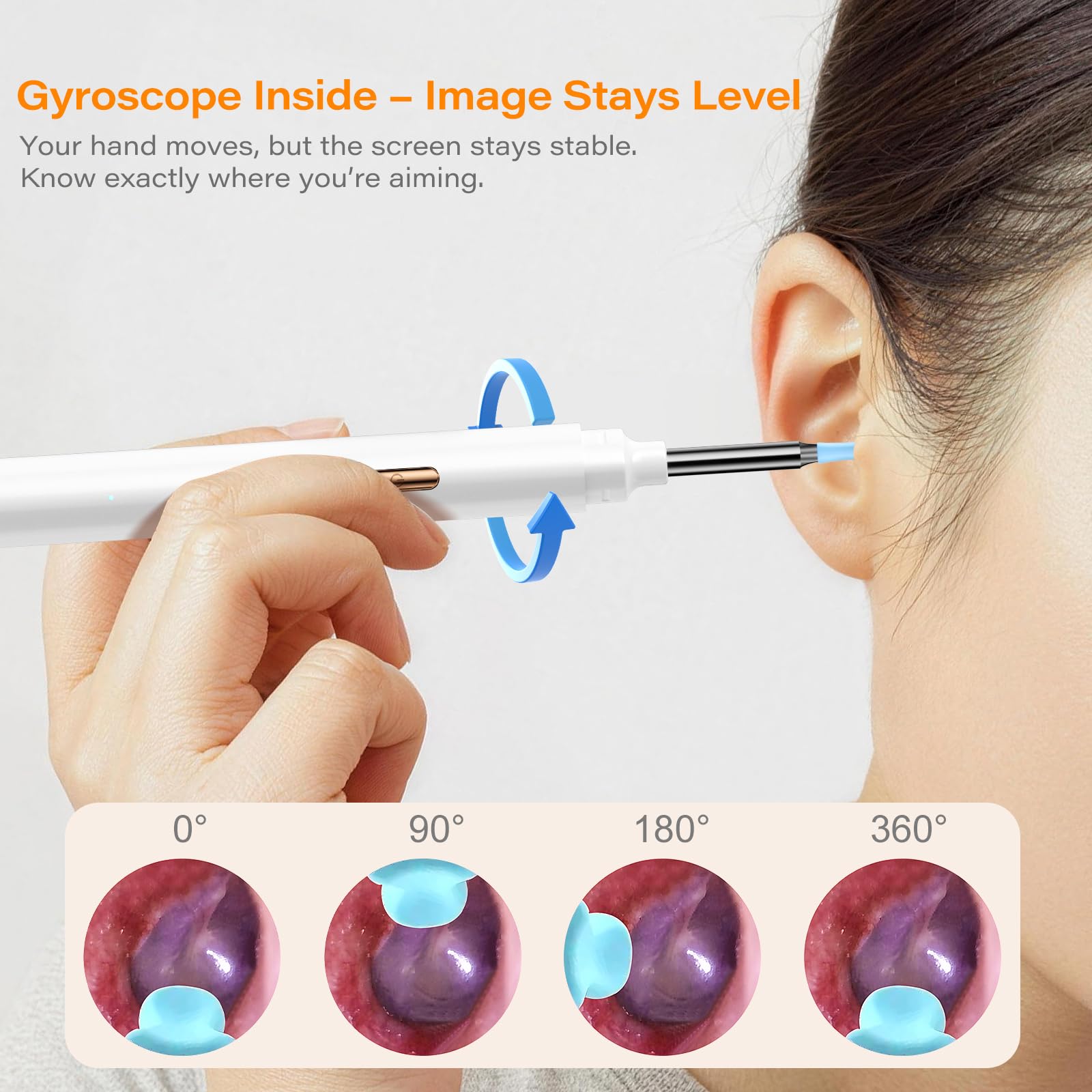 Otoscope Cure Oreille Avec Écran Intégré Et Gyroscope, Pas De Téléphone, Pas D'Application, Pas De WiFi, Nettoyage Caméra 1080P HD Avec 6 LED, Kit Élimination Cérumen Pour Seniors Et Toute La Famille
