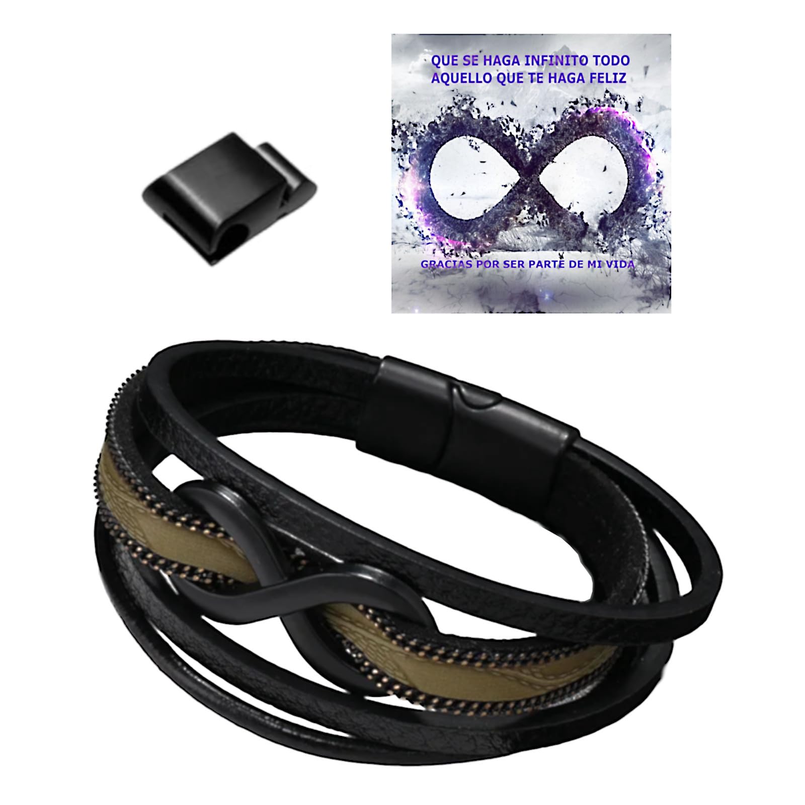 HOGALTHY Pulsera hombre personalizada - Regalos originales para hombre - Regalo aniversario pareja - Pulsera cuero hombre y acero inoxidable ampliable de 20,5 cm a 22 cm